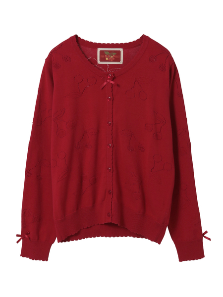 さくらんぼ透かし柄ニットカーディガン