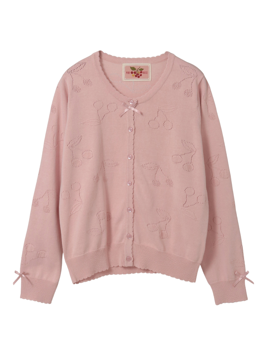 さくらんぼ透かし柄ニットカーディガン 詳細画像 クロ 1