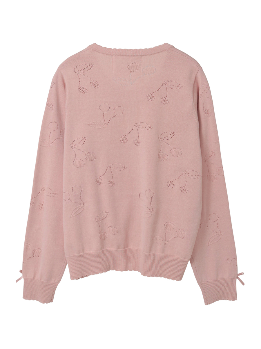 さくらんぼ透かし柄ニットカーディガン 詳細画像 クロ 2