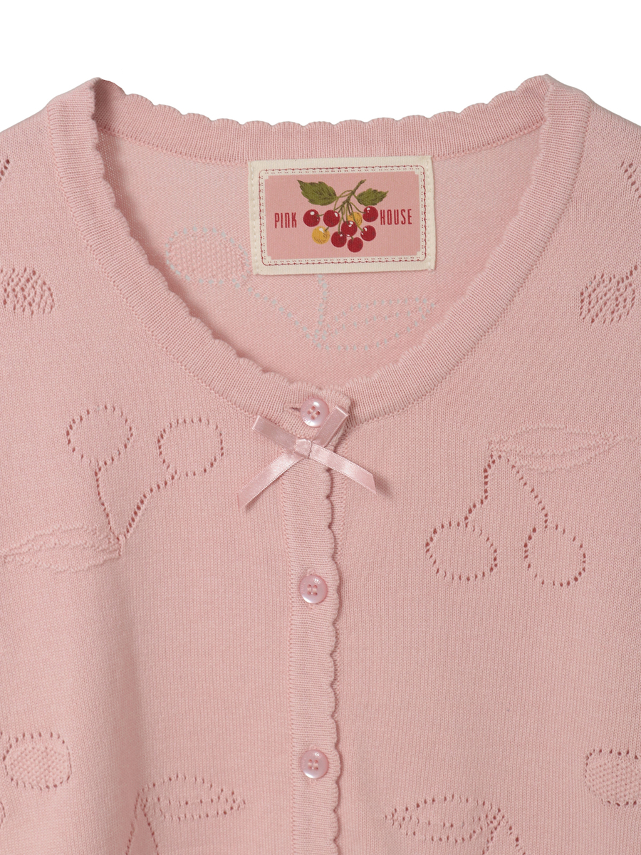 さくらんぼ透かし柄ニットカーディガン 詳細画像 クロ 3