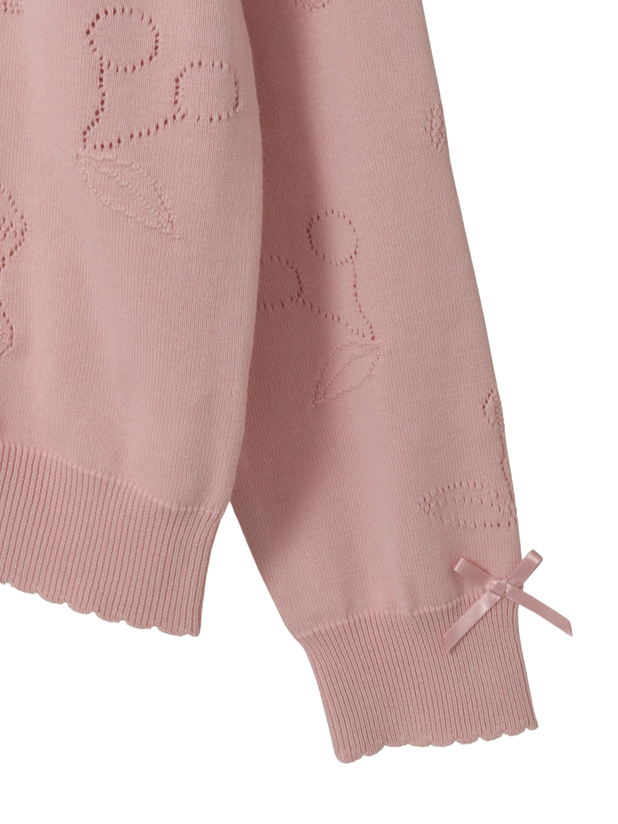 さくらんぼ透かし柄ニットカーディガン 詳細画像 クロ 4