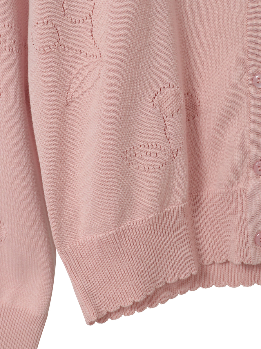 さくらんぼ透かし柄ニットカーディガン 詳細画像 クロ 5