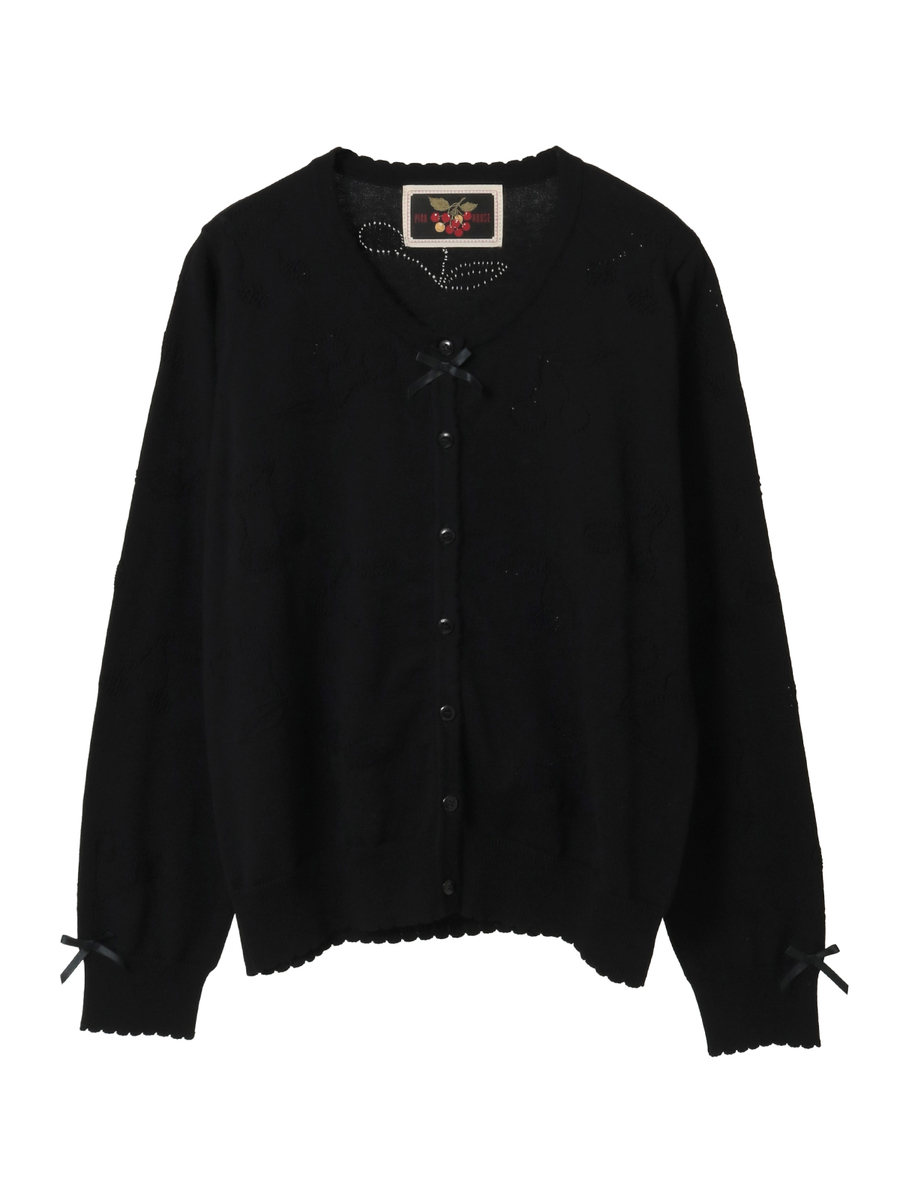 さくらんぼ透かし柄ニットカーディガン 詳細画像 クロ 1