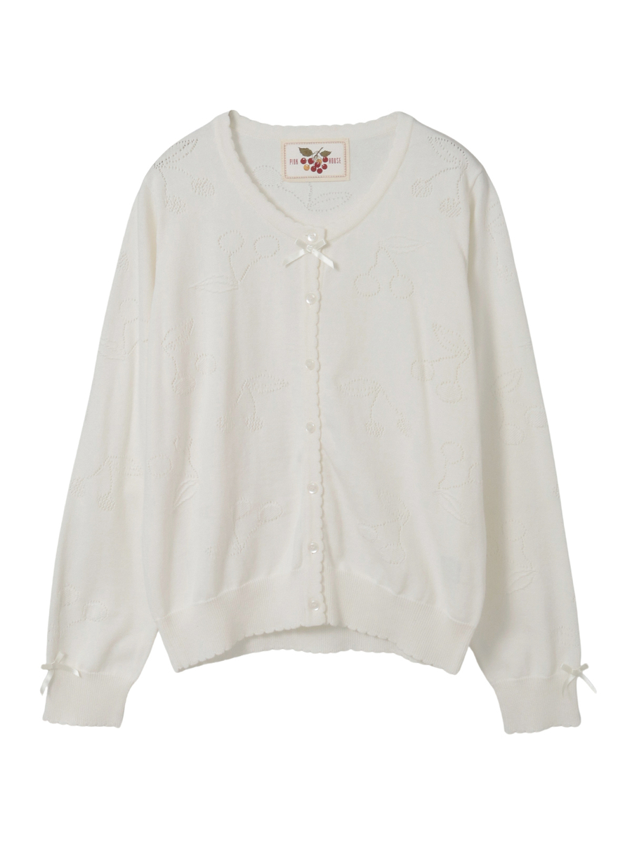 さくらんぼ透かし柄ニットカーディガン 詳細画像 シロ 1