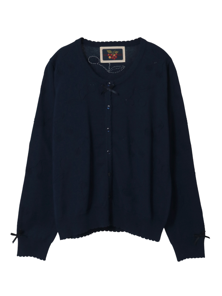 さくらんぼ透かし柄ニットカーディガン 詳細画像 ネイビー 1