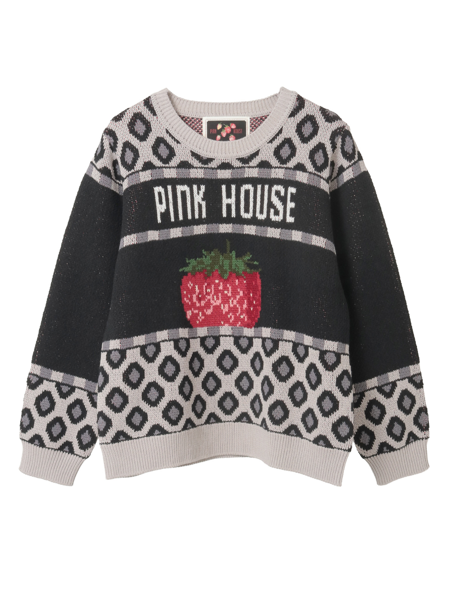 苺モチーフジャガードニット 詳細画像 クロ 1