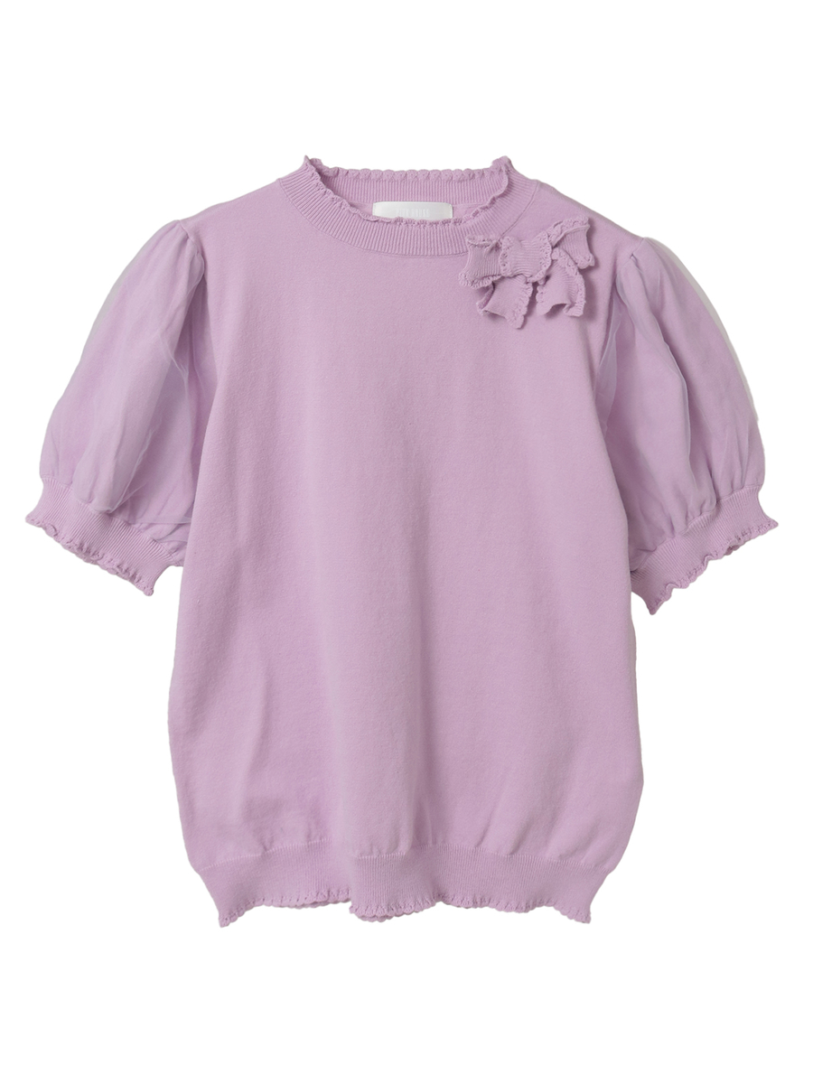 チュール使いパフスリーブニット 詳細画像 ラベンダー 1