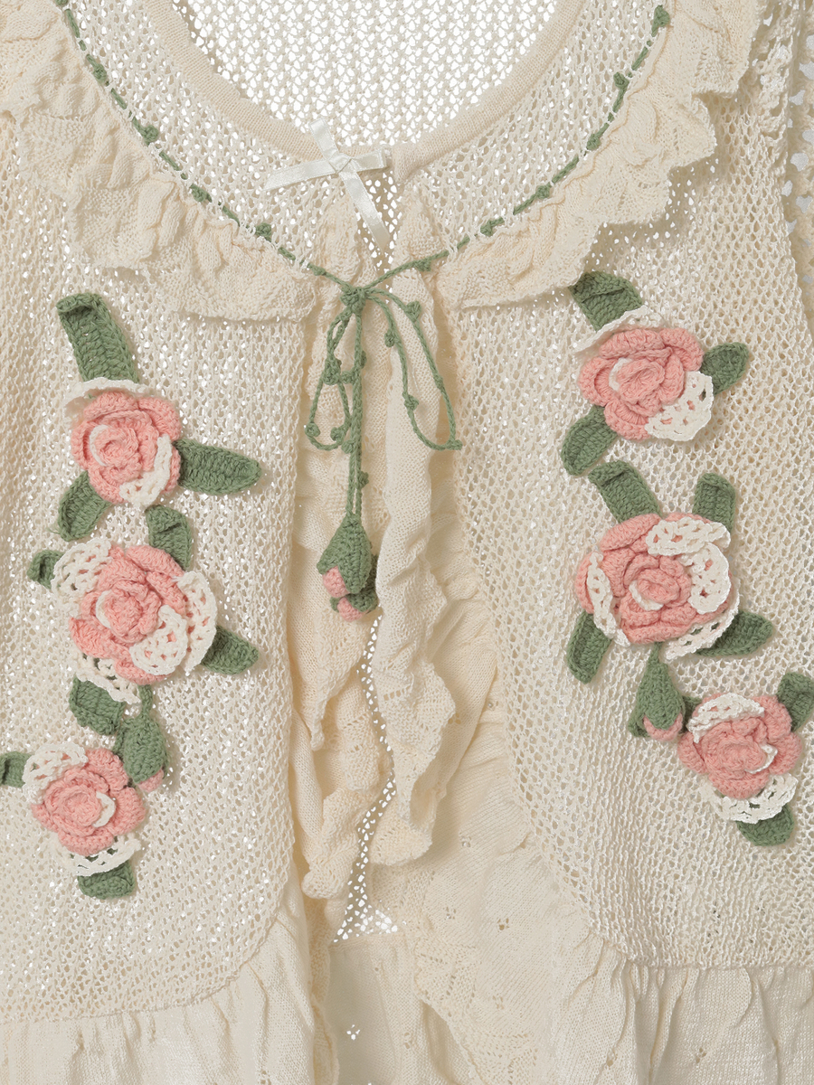 ポワン・ド・ローズモチーフニットベスト 詳細画像 アイボリー 8