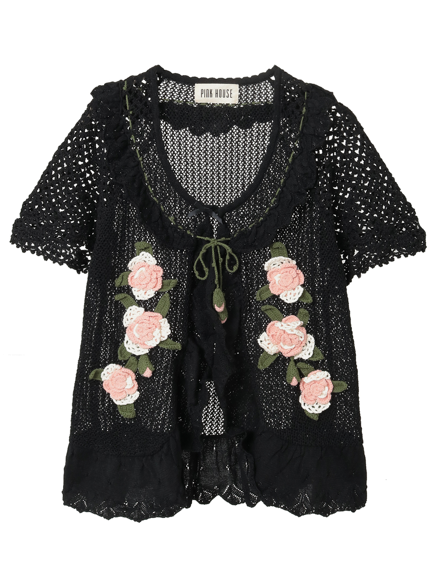 ポワン・ド・ローズモチーフニットベスト 詳細画像 クロ 1