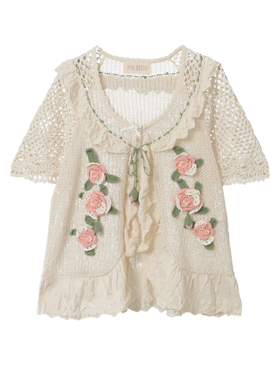 ポワン・ド・ローズモチーフニットベスト 詳細画像 アイボリー 1