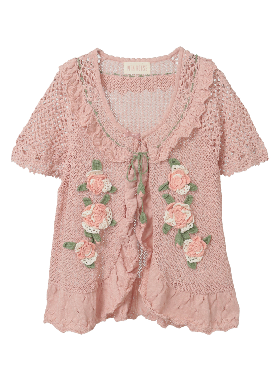 ポワン・ド・ローズモチーフニットベスト 詳細画像 ピンク 1