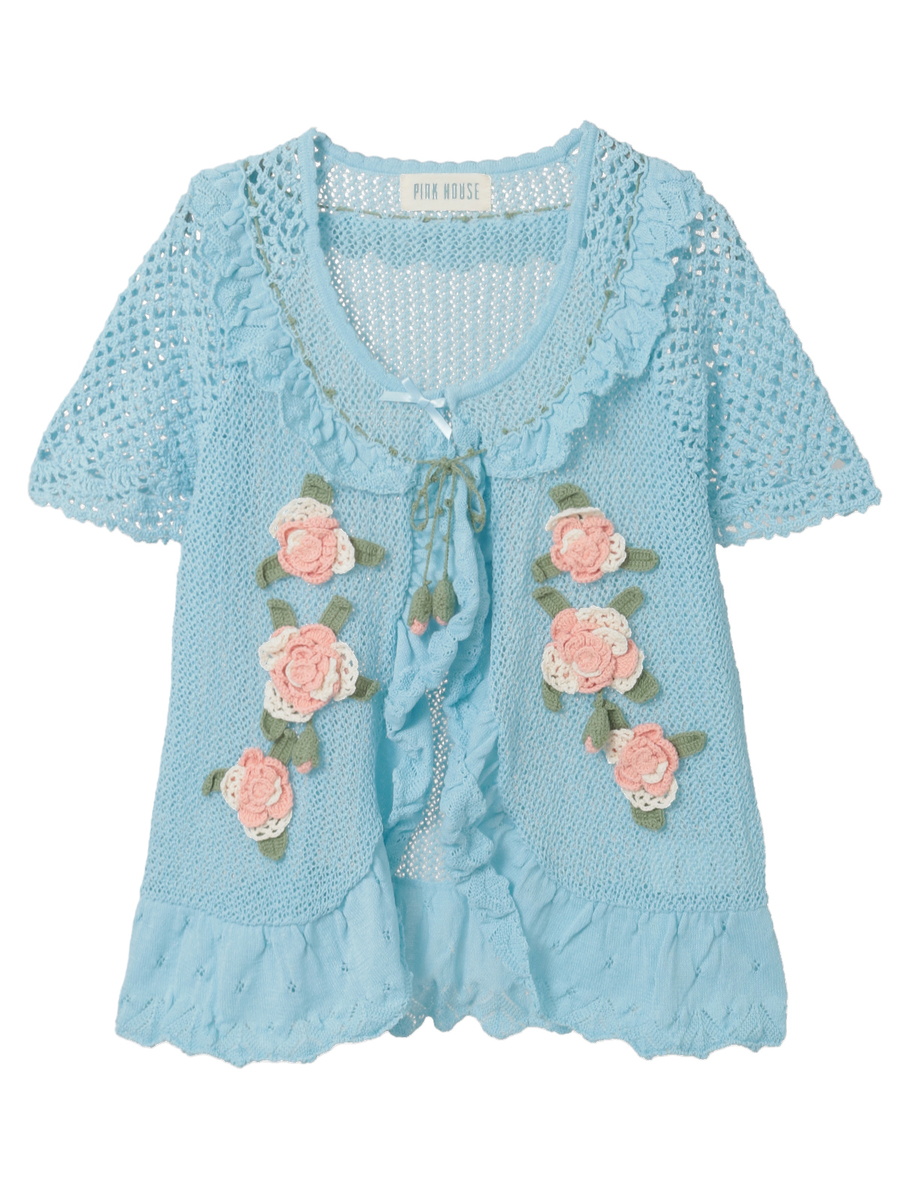 ポワン・ド・ローズモチーフニットベスト 詳細画像 アクアマリン 1