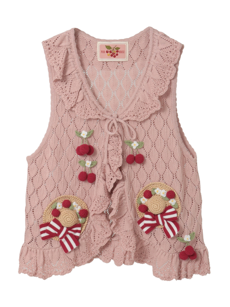 さくらんぼの日曜日モチーフ使いニットベスト