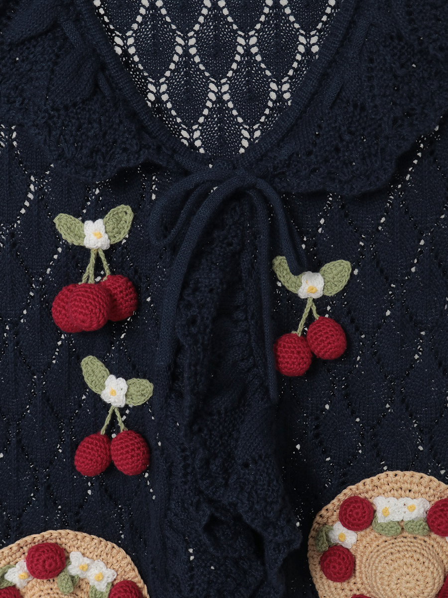 さくらんぼの日曜日モチーフ使いニットベスト 詳細画像 ピンク 10