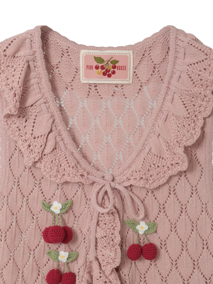 さくらんぼの日曜日モチーフ使いニットベスト 詳細画像 ピンク 3