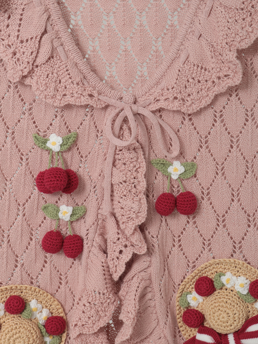 さくらんぼの日曜日モチーフ使いニットベスト 詳細画像 ピンク 4