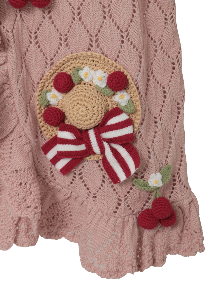 さくらんぼの日曜日モチーフ使いニットベスト 詳細画像 ピンク 6