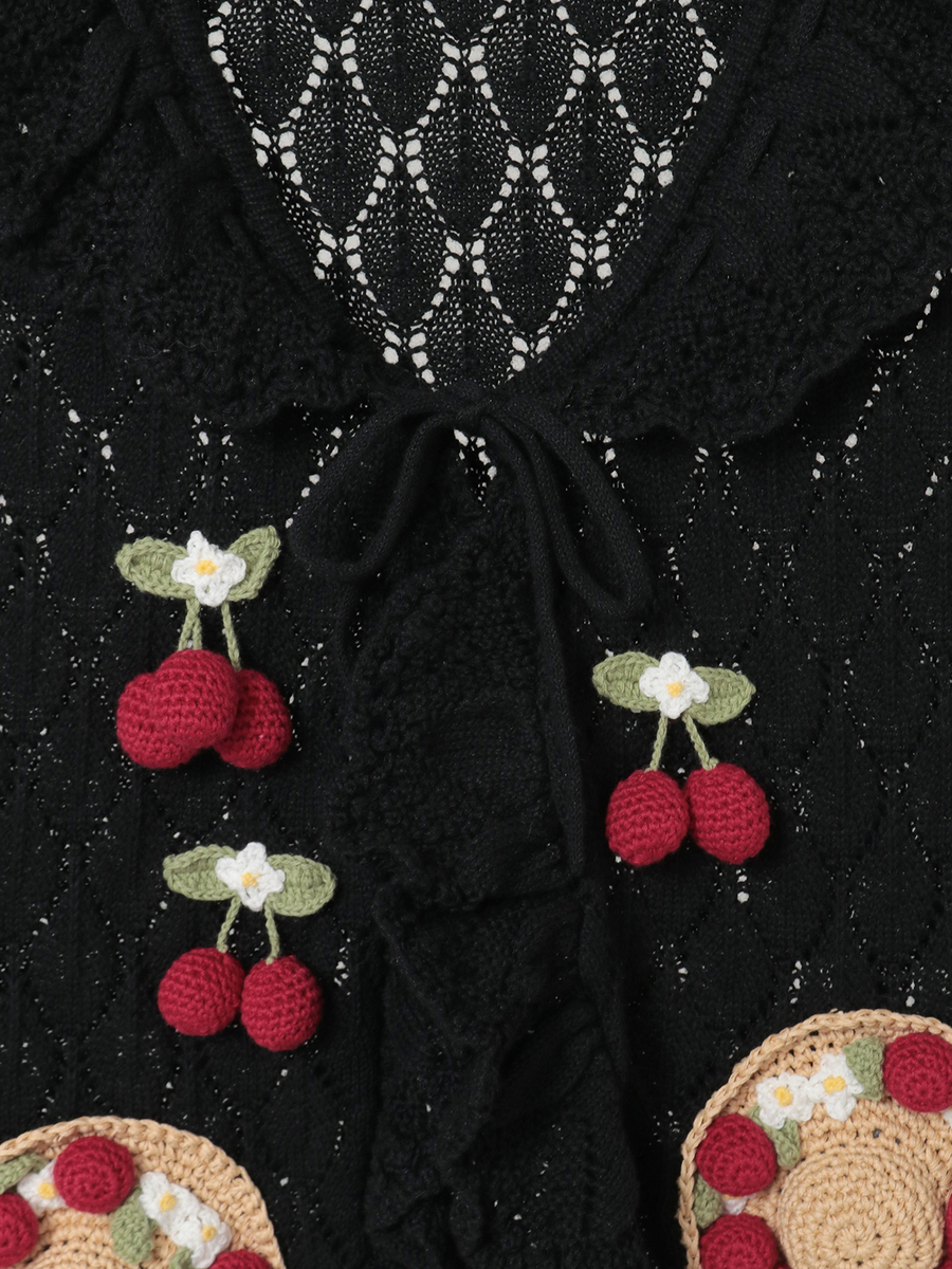 さくらんぼの日曜日モチーフ使いニットベスト 詳細画像 ピンク 7