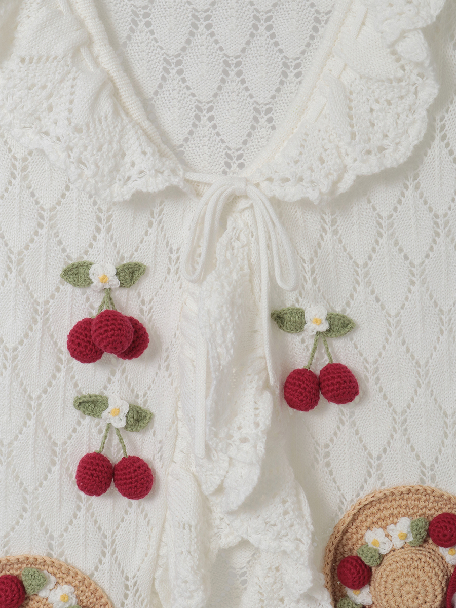 さくらんぼの日曜日モチーフ使いニットベスト 詳細画像 ピンク 8