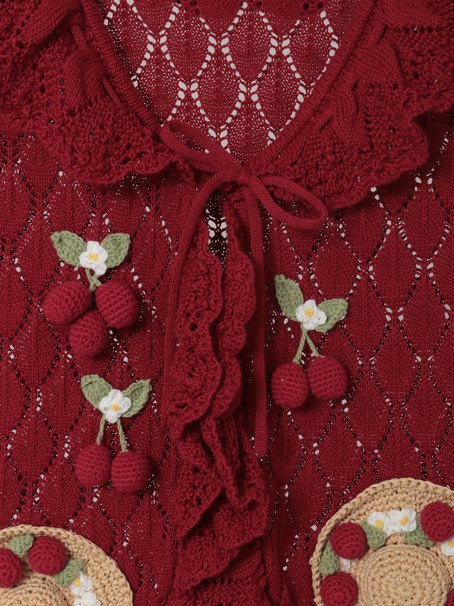 さくらんぼの日曜日モチーフ使いニットベスト 詳細画像 ピンク 9