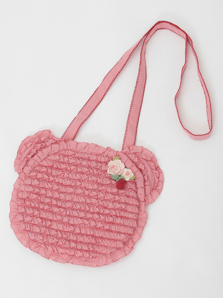 テディシルエットギンガムチェックポシェット