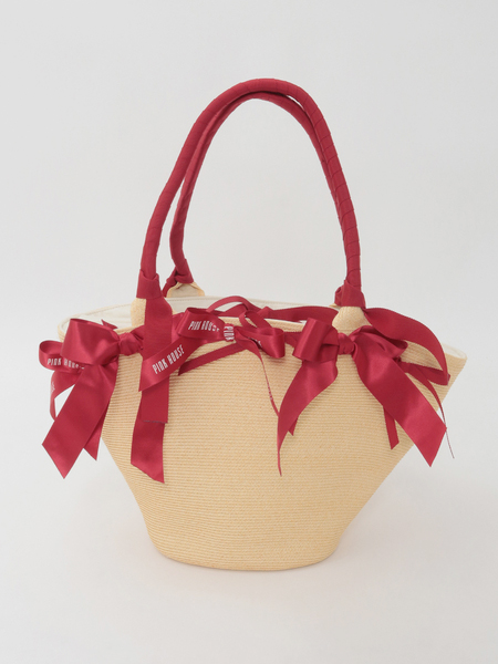 リボンいっぱい麦わらかごバッグ