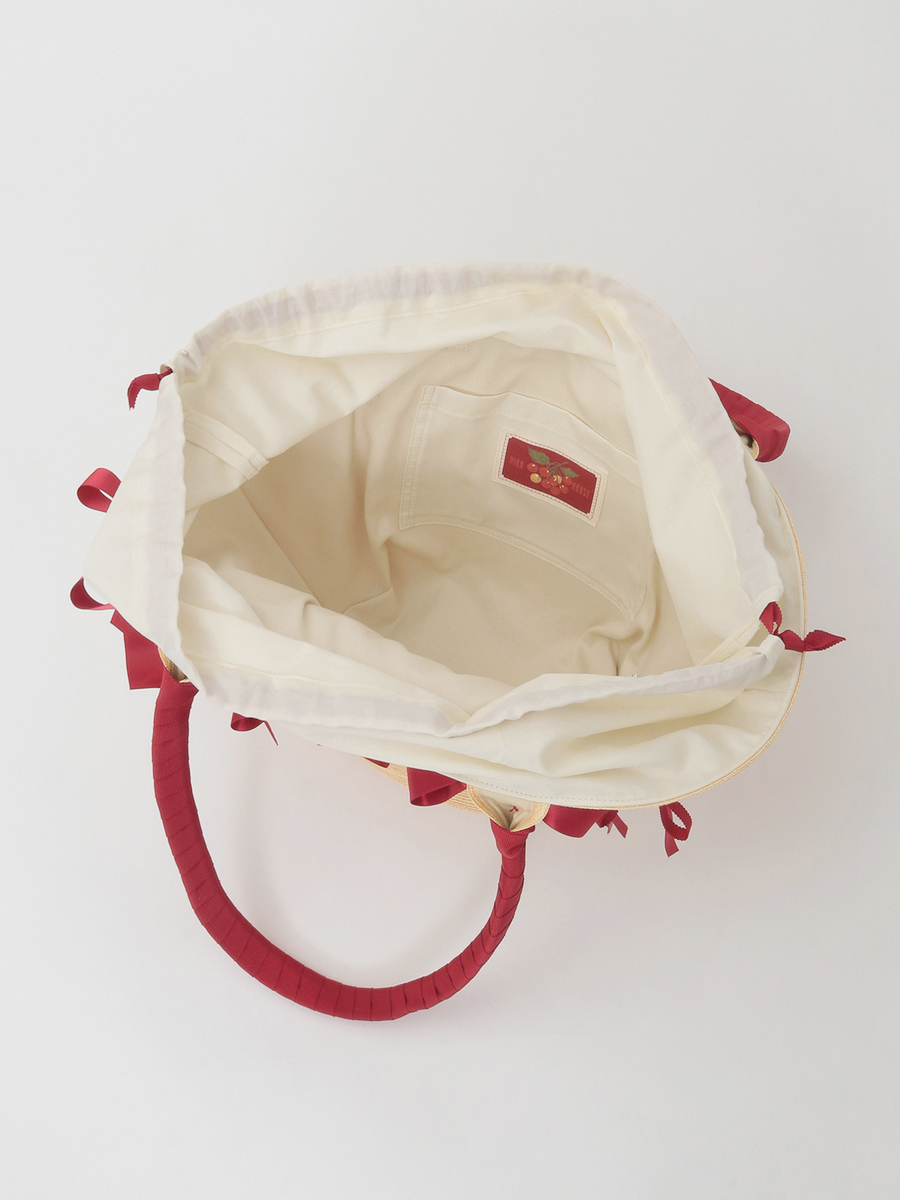 リボンいっぱい麦わらかごバッグ 詳細画像 ナチュラル&times;アカリボン 10