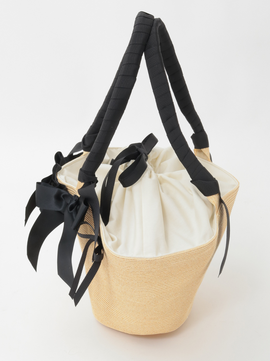 リボンいっぱい麦わらかごバッグ 詳細画像 ナチュラル&times;クロリボン 2