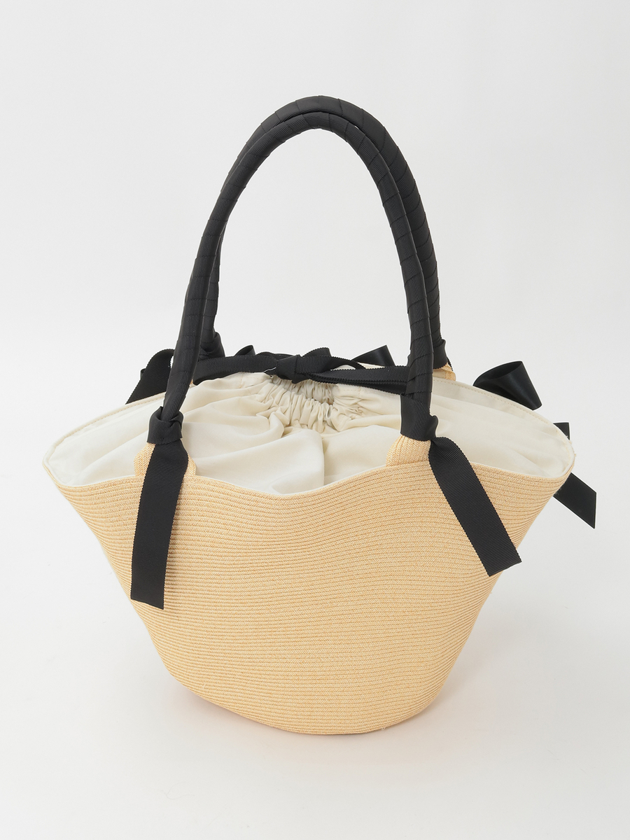 リボンいっぱい麦わらかごバッグ 詳細画像 ナチュラル&times;クロリボン 3