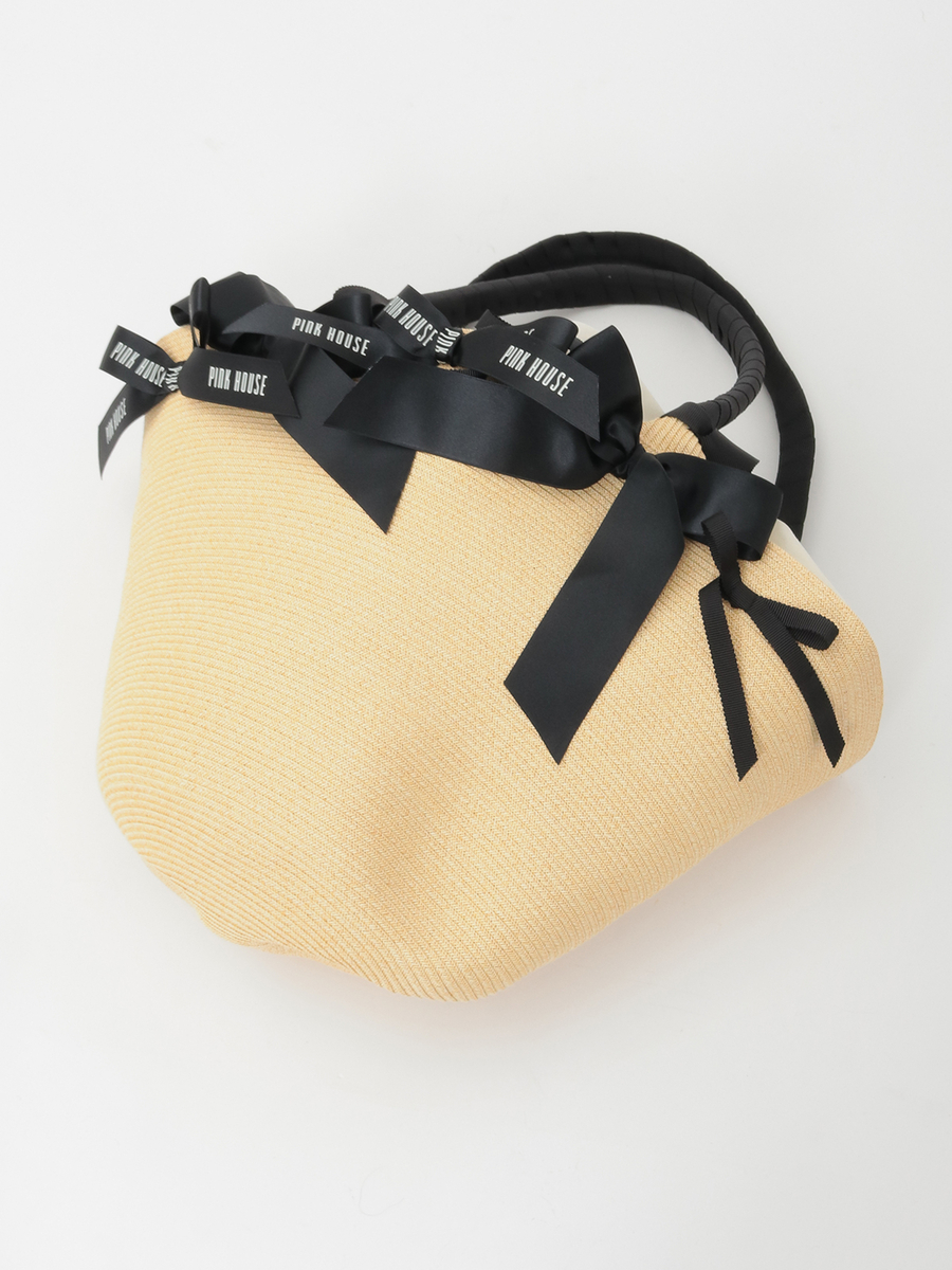 リボンいっぱい麦わらかごバッグ 詳細画像 ナチュラル&times;クロリボン 4