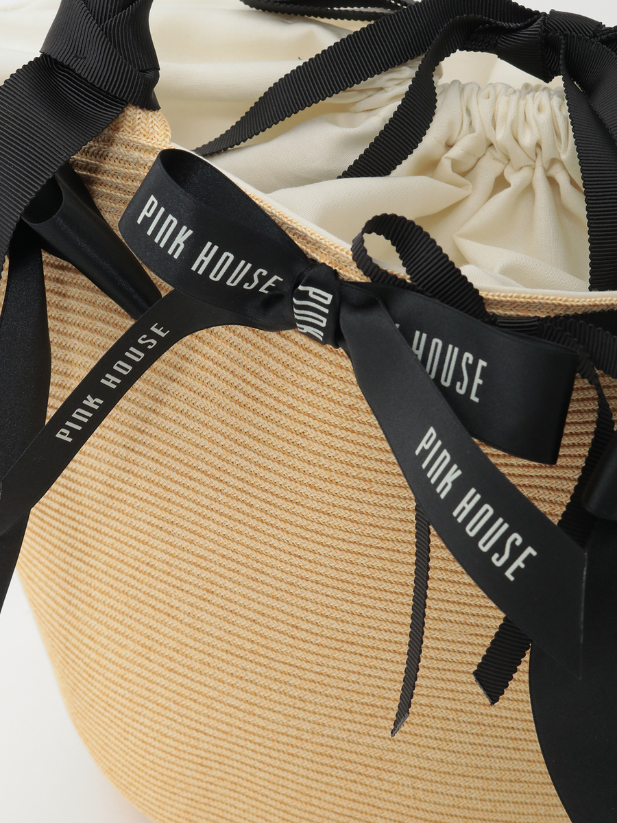 リボンいっぱい麦わらかごバッグ 詳細画像 ナチュラル&times;クロリボン 5