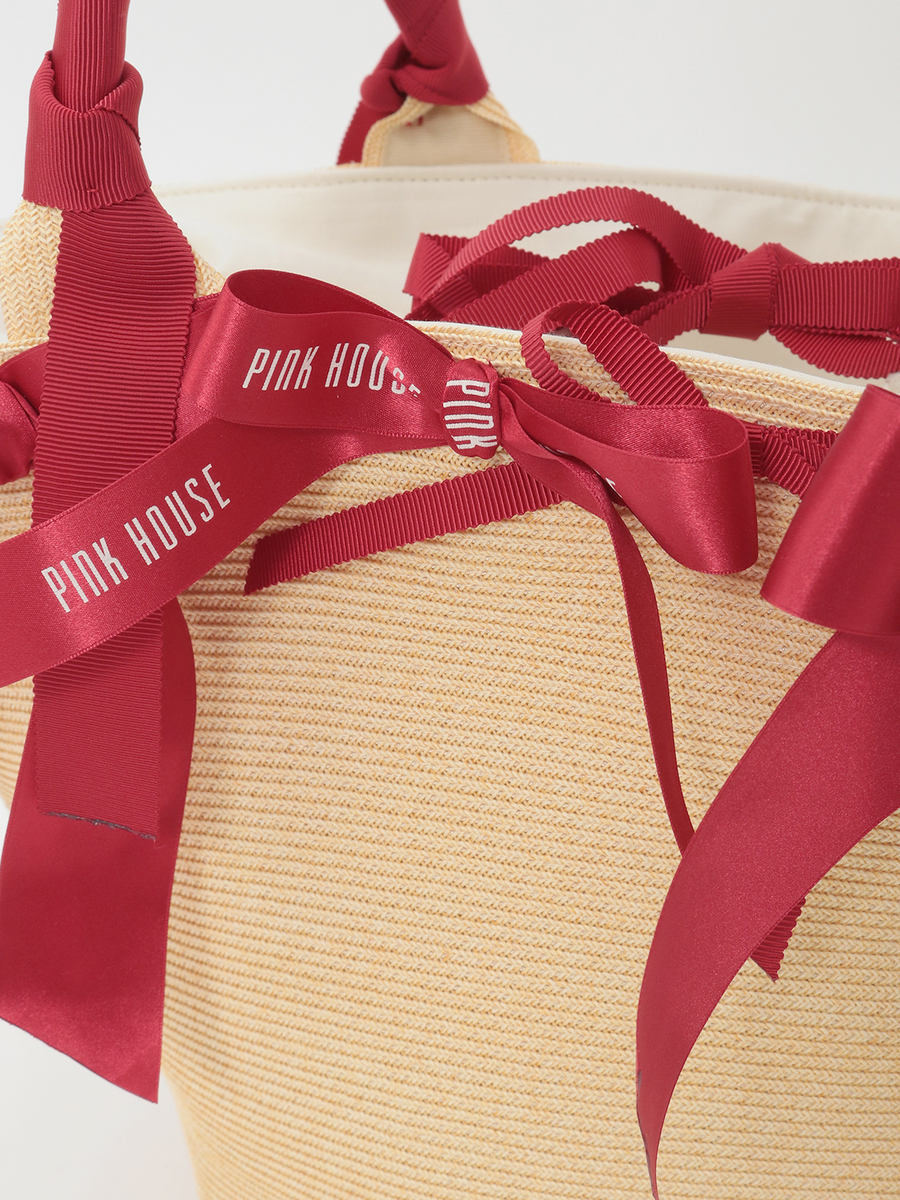 リボンいっぱい麦わらかごバッグ 詳細画像 ナチュラル&times;アカリボン 9