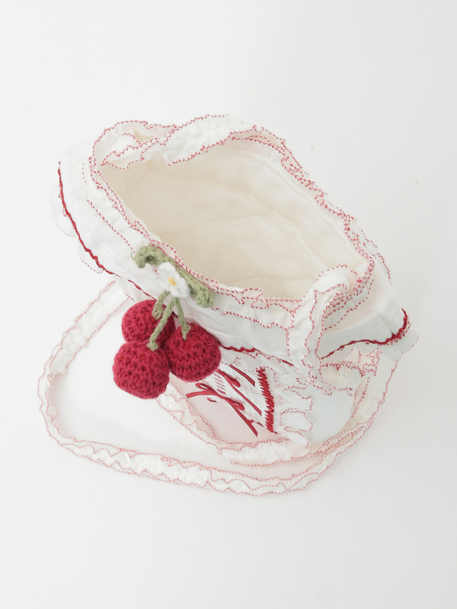 さくらんぼモチーフ付きフリルポシェット 詳細画像 シロ 7