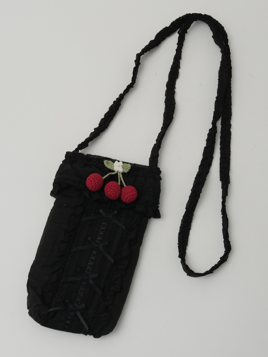 さくらんぼモチーフ付きフリルポシェット 詳細画像 クロ 1