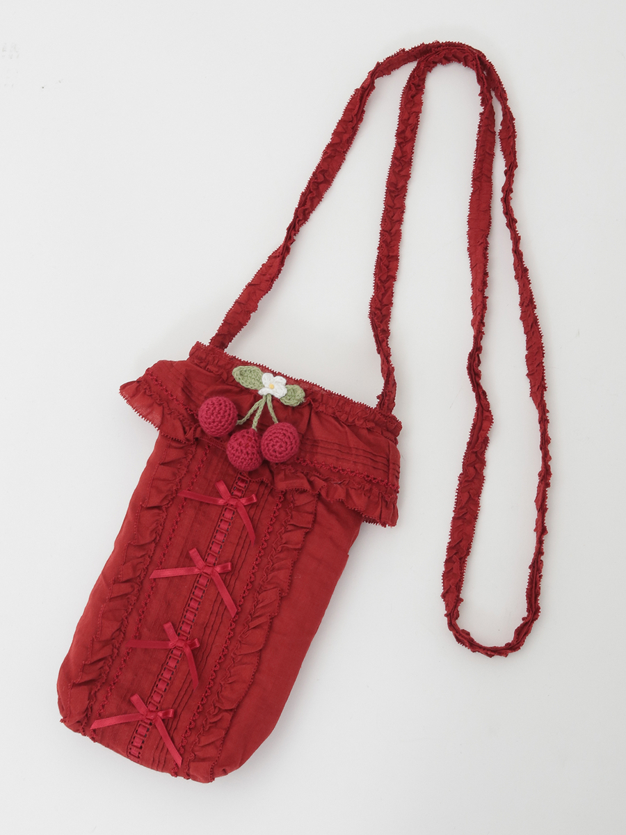 さくらんぼモチーフ付きフリルポシェット 詳細画像 アカ 1