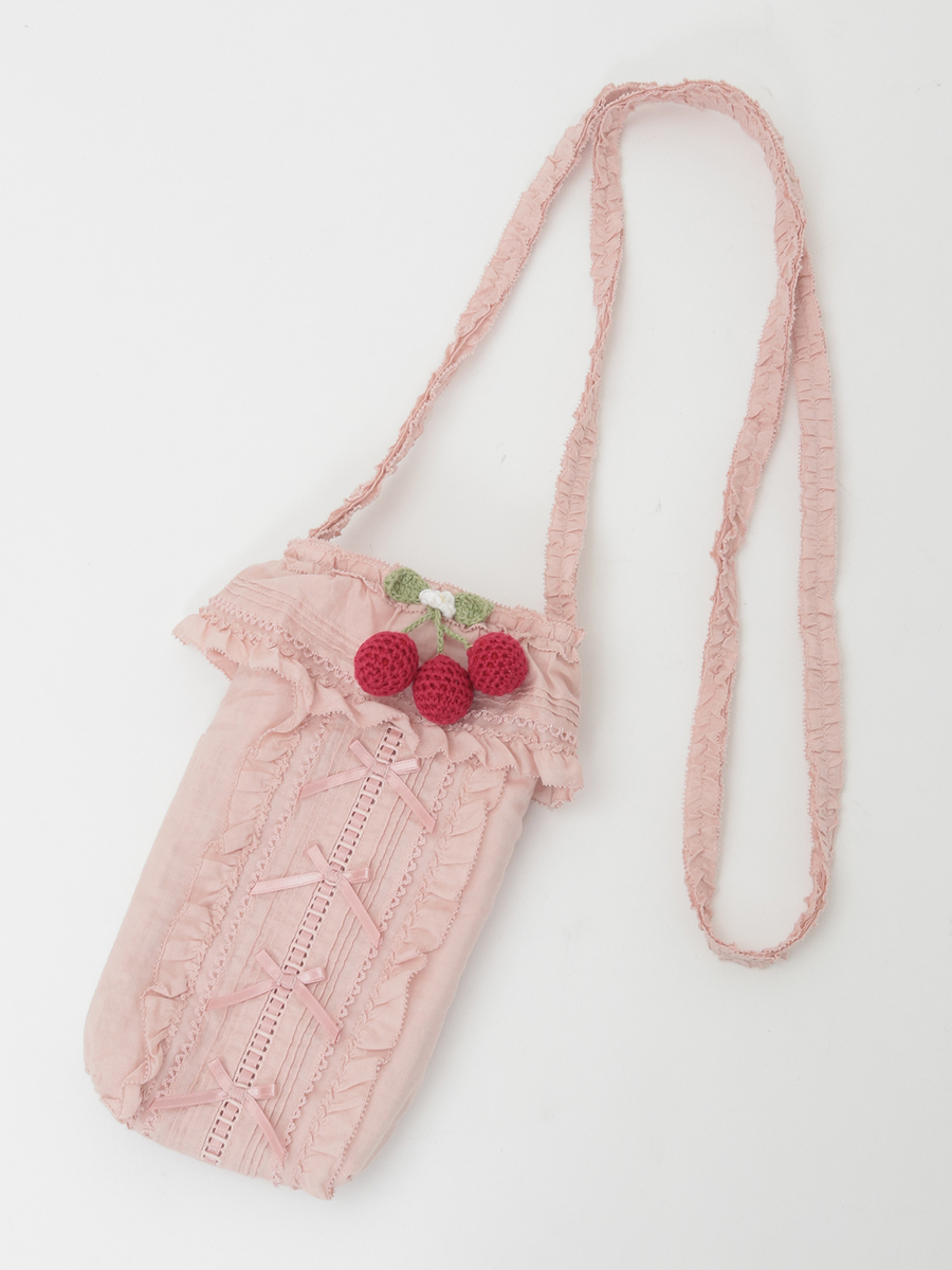 さくらんぼモチーフ付きフリルポシェット 詳細画像 ピンク 1