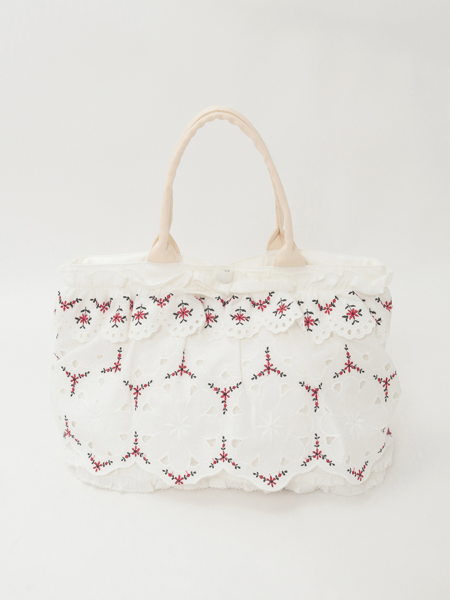 フラワーエンブレース使いダンガリーバッグ 詳細画像 シロ 1