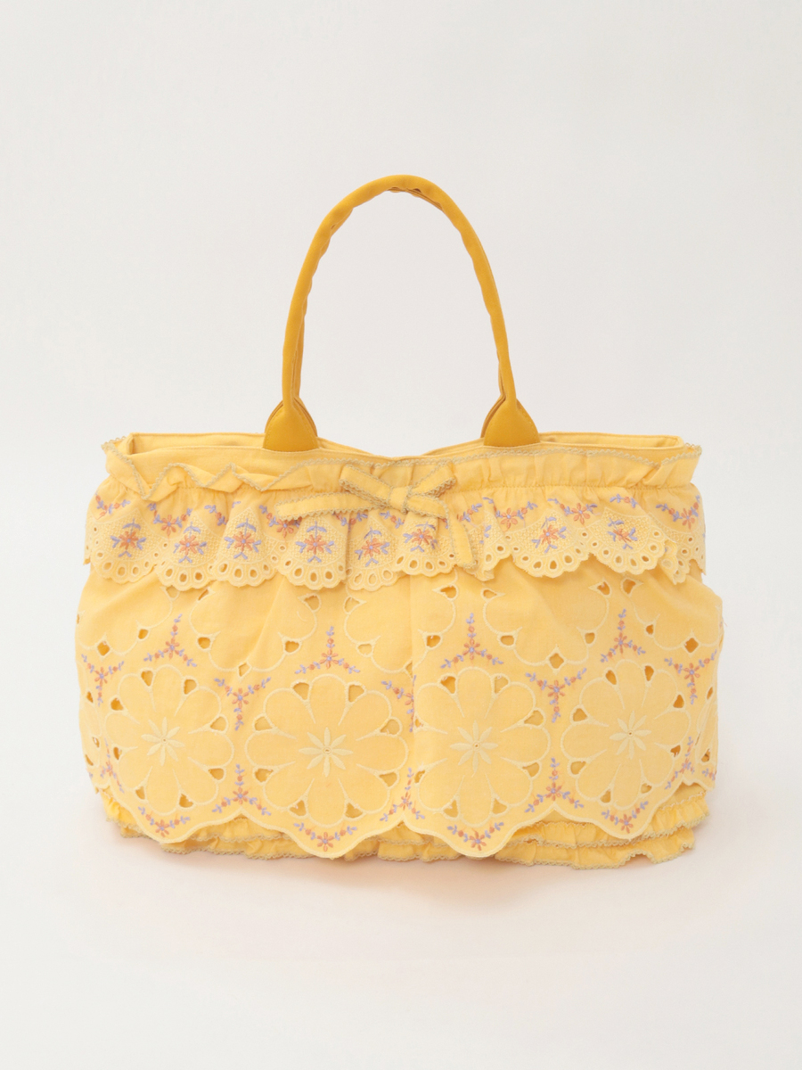 フラワーエンブレース使いダンガリーバッグ 詳細画像 イエロー 1