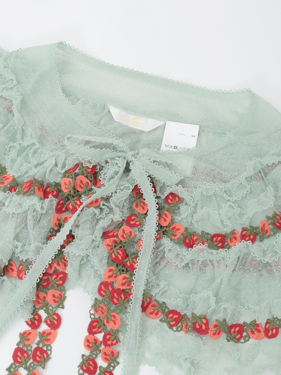 オリジナル苺ブレードレース使いドットチュールケープ 詳細画像 ブルーグレー 3