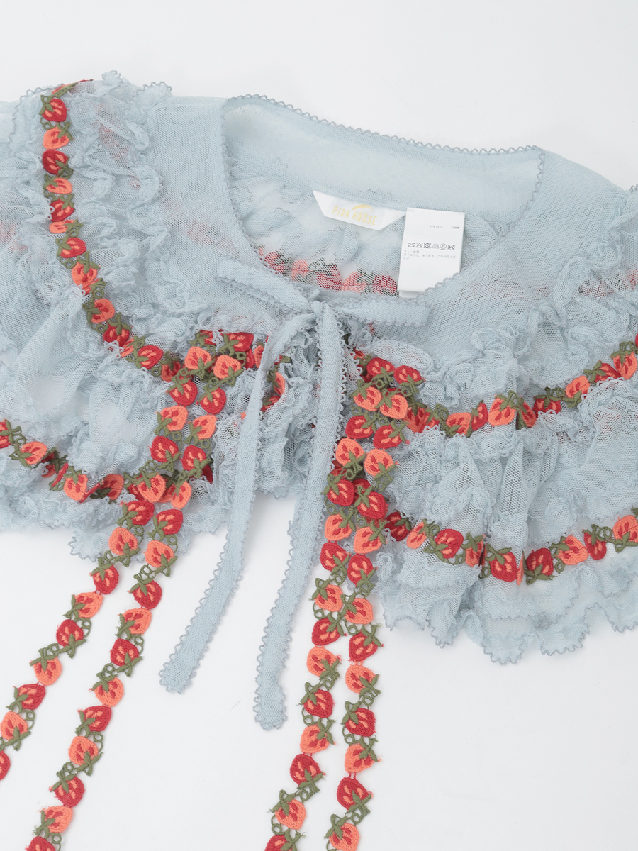 オリジナル苺ブレードレース使いドットチュールケープ 詳細画像 ブルーグレー 9