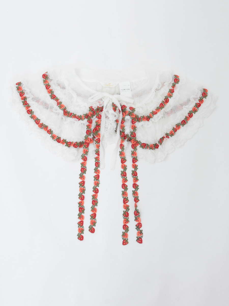 オリジナル苺ブレードレース使いドットチュールケープ 詳細画像 シロ 1