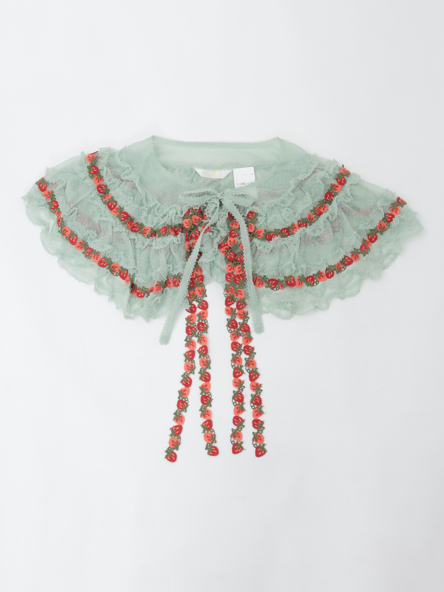 オリジナル苺ブレードレース使いドットチュールケープ 詳細画像 ハッカ 1