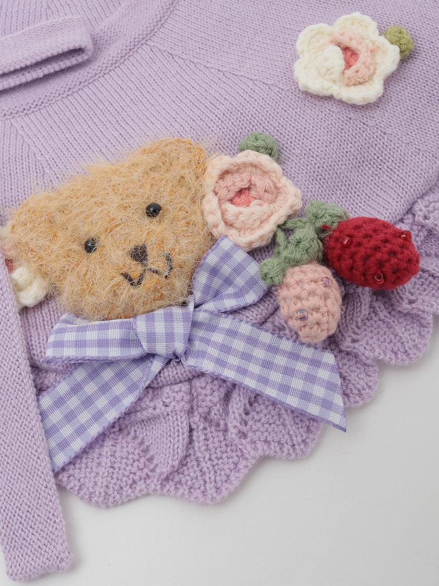 テディ＆ローズモチーフ付きティペット 詳細画像 アカ 3