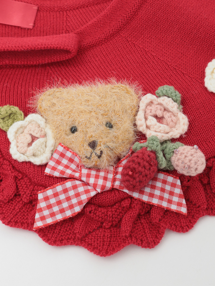 テディ＆ローズモチーフ付きティペット 詳細画像 アカ 7