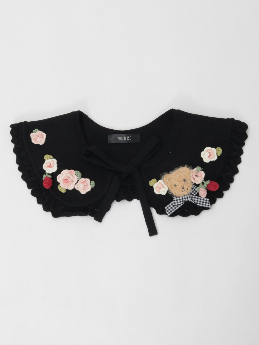 テディ＆ローズモチーフ付きティペット 詳細画像 クロ 1