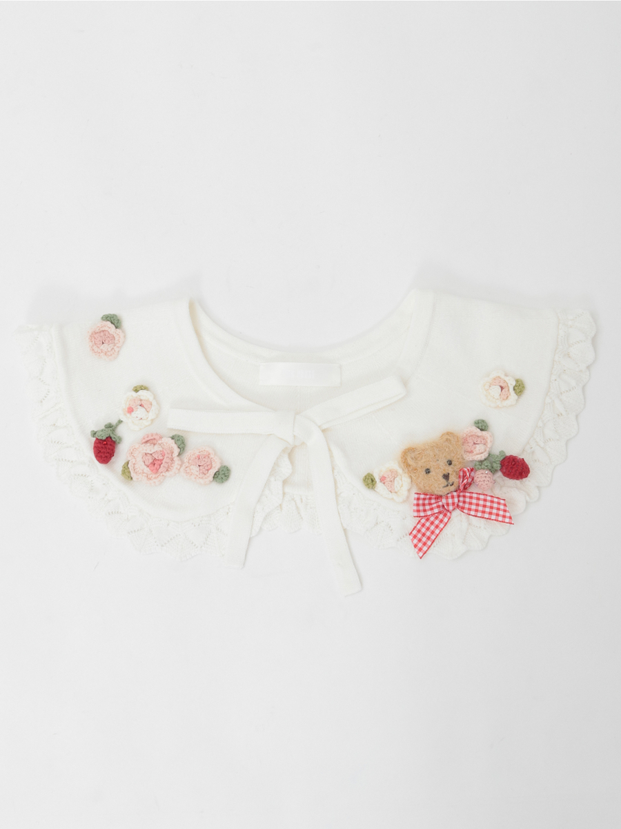 テディ＆ローズモチーフ付きティペット 詳細画像 バニラ 1