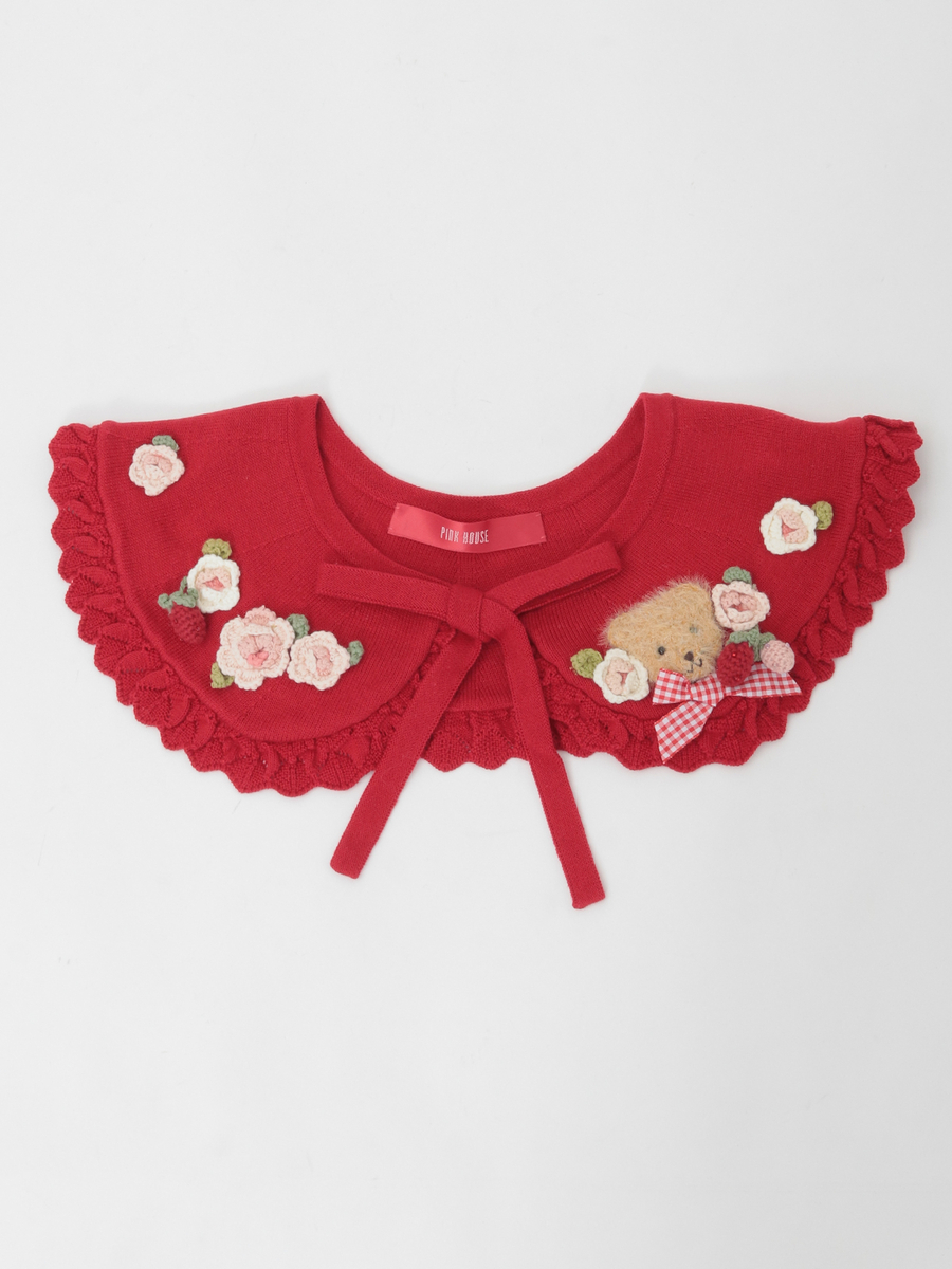 テディ＆ローズモチーフ付きティペット 詳細画像 アカ 1