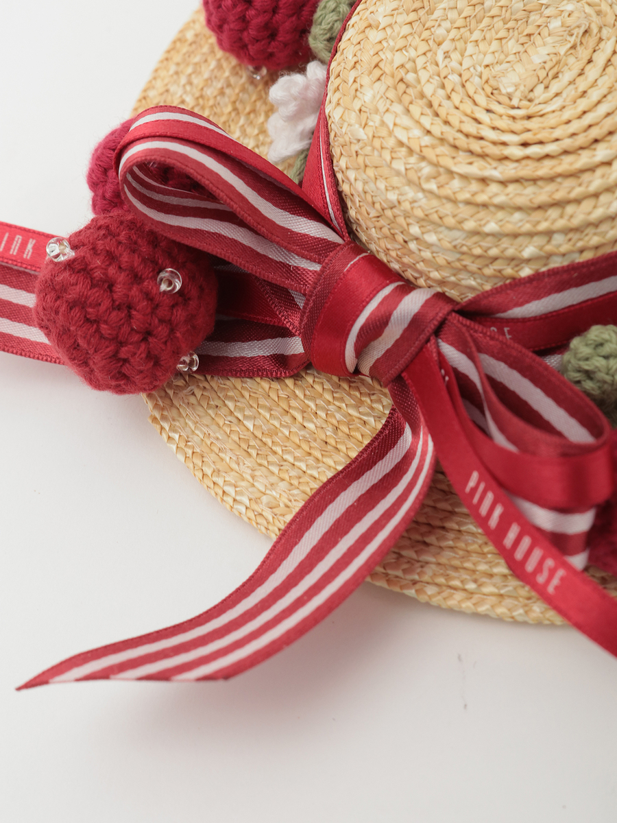 チェリーモチーフいっぱい麦わら帽子コサージュ 詳細画像 ストロー 3