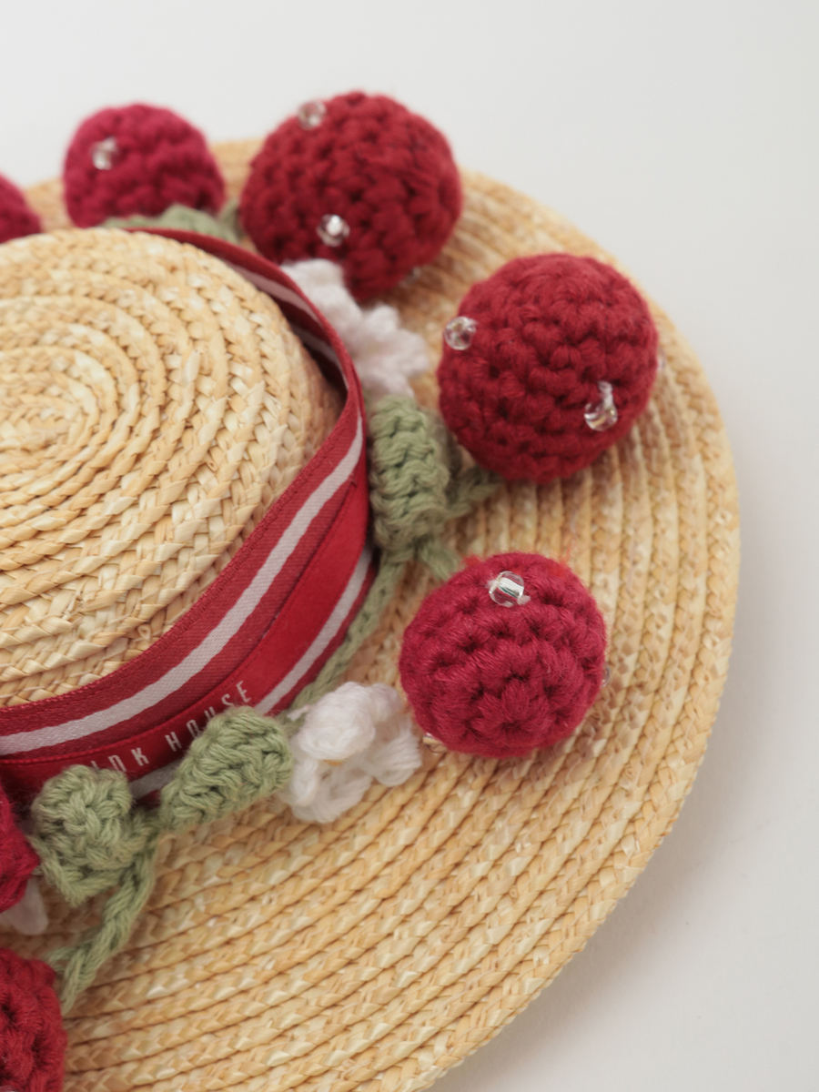 チェリーモチーフいっぱい麦わら帽子コサージュ 詳細画像 ストロー 4