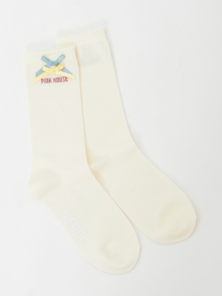 配色リボン使いソックス